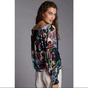 Anthropologie Lil Sire floral tropical bohemian blouse size medium EUC